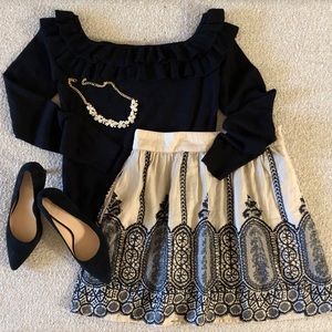 Paraella Black Lace on Taupe Skirt, Size  - S